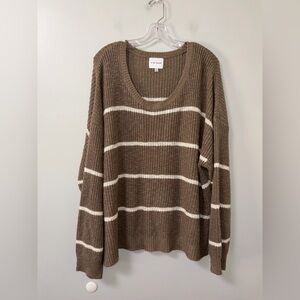 Pink Rose Brown Knit Striped Scoop Neck Pullover Cropped Sweater Lounge Cozy 4X